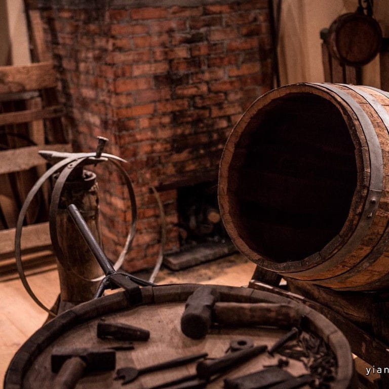 old tools on the wood barrel at 'Domaine Hatzimichalis' winery